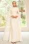 Yoryo Silk Hijab Evening Dress with Stone Collar and Cape Detail Cream 1247