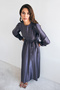 Liza Belted Satin Dress - Purple - 4