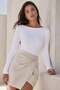 Ecru Boat Neck Long Sleeve Women's Blouse Mg2267
