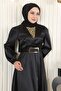 Stone Detailed Satin Evening Dress Black 19901 - 2