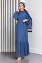 Lace Detailed Chiffon Evening Dress Blue 19143 - 4