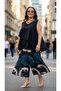 Elastic Waist Front Slit Capri Pants Japanese Sleeves Double Layered Blouse Plus Size Two-Piece Set - 4