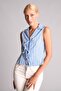 100% Cotton Fitted Shirt Collar Striped Sleeveless Blue Blouse H9075Ax26Sm - 5