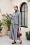 Linen Look Suit with Half Buttoned Sleeves, Elasticated Front, and Tie-Front Skirt - Smoked - 5