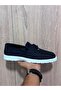 Summer Navy Blue Nubuck Tasseled Loafer Shoes - 4