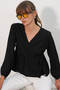 Women's Side-Tie Long Sleeve Blouse 996 - Black
