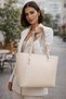 Beige Chain Logo Women's Shoulder Bag |   Beige Mt1550