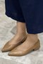 Pointed Front V Model Genuine Leather Ballerinas - 3