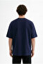 Men's Seal Printed Double Face Oversize T-Shirt Midnight Blue - 4