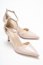 Women's Beige Shiny Open Back Comfortable Classic Heeled Shoes S4239 - 3