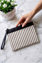 Asia Canvas Striped Women's Portfolio & Clutch Handbag Black - 2