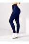 Navy Blue Women's Zebra Patterned Diving Fabric Leggings – High Waist, Tummy Control - 4
