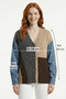 Denim Sleeve Detail Color Block V-Neck Knitwear Women's Cardigan - 5