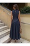 Women's Denim Dress Sleeveless Asymmetrical Cut Casual Jean Dress Dark Navy Blue - 4