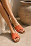 Women's Orange Straw Weave Genuine Leather Summer Slippers - 2