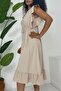 Ruffle Shoulder, Elastic Waist, Zero Sleeve Midi Length Ayrobin Dress - 3