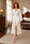 Ecru Long Satin Lace Detailed Belted Women's Dressing Gown - 2