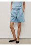 Denim Bermuda Shorts with Pleats
