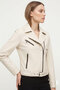 Beige Bloom Women's Zippered Biker Genuine Leather Coat - 2