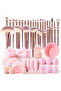 32Pcs Makeup Brush Set with Sponges, Puffs, Headband, Cleansing Pad, Pink