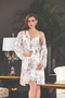 2 Piece Dowry Satin Short Nightgown and Dressing Gown Set Romantic Floral Patterned Belted Ends and Sleeves Ruched Bridal Set - 7