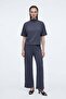 Relaxed Low Sleeve Short Sleeve Lined Tube Leg Interlock Knitted Top and Bottom Set