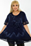 Flocked Printed Rose Motif Skirt and Short Sleeve Tunic with Lace on the Sleeves - 8