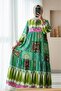 Ethnic Pattern Lace Up Elastic Sleeve Dress - 3