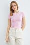Basic Crew Neck Piped Crop T-Shirt - 4