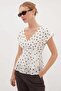 Polka Dot Pleated Blouse with Lace-Up Back - 3