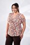 Women's Plus Size Double-Breasted Detailed Blouse Ecru-Brown - 4