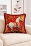 White Horse Figured Autumn Leaf Patterned Red and Yellow Fringed Throw Pillow Cover Vintage - 2