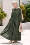 Ribbed Buttoned Khaki Dress - 4