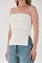 Basic Covered Strapless Blouse with Side Slits - 5