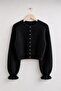 Women's Beard Knitwear Cardigan with Pearl Buttons and Ruffled Sleeves