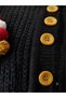 Girl's Embroidered Balloon Embroidered Black Knitwear Cardigan Colorful Pants Hair Clip Set of 3 - 5