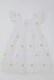 Girl's Lace Dress with Floral Embroidery and Zipper on the Back, Ages 5-10, Ecru - 5