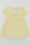 Girl's Dress with Floral Embroidery, Elastic Sleeves and Bow Accessory, 1-4 Years Old, Yellow - 3