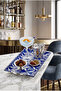 Corallo High Quality Ceramic Serving Tray Blue Tile Pattern Presentation Tray with Handles 47X27 cm - 3
