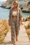 Italian Beige Shirt Collar 3/4 Sleeve Lined Embroidered Wide Leg Woven Beach Bottom-Top Set 80-105 68-65 - 4