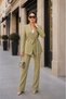 Women's double belted blazer jacket pants set - 2
