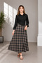 Women's Brown Plaid Patterned High Waist Midi Skirt with Pockets