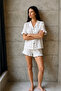 Women's V-Neck Comfort Fit White Pajama Set - 2