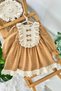 My Little One's Clothes (9-24 Months) Bow Detailed Scalloped Baby Girl Cotton Dress - Camel - 4