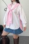 Women's Scarf Detail Long Sleeve Terry Cotton Striped Shirt 3201 - 5