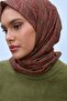 Soft Cotton Scarf Red Brown Geometric Patterned Light Textured 90X90 - 5