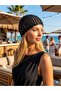 19069 Black Handmade Sequined Knitted Beanie Hat Bandana