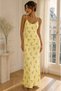 Women's Comfortable Fit Yellow Floral Printed Lined Adjustable Strap Dress
