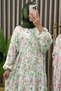 Beautiful Dress Modal Fabric Women's Green Floral Patterned Buttoned Elastic Sleeves Relaxed Cut Dress - 3