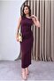 Drapeli Gold Buckle Detailed Plum Midi Graduation Evening Dress - 2